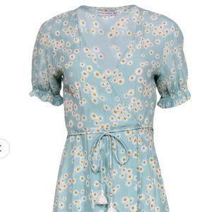 Faithfull the Brand-Mira floral blue daisy wrap mini dress-XS, US2—vacation